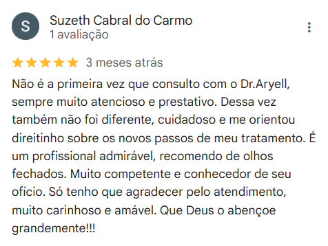 Depoimento de paciente do Dr. Aryell Assis