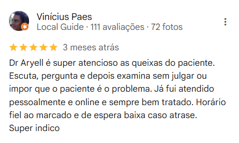 Depoimento de paciente do Dr. Aryell Assis